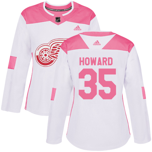 Adidas Red Wings #35 Jimmy Howard White/Pink Authentic Fashion Women's Stitched NHL Jersey - Click Image to Close